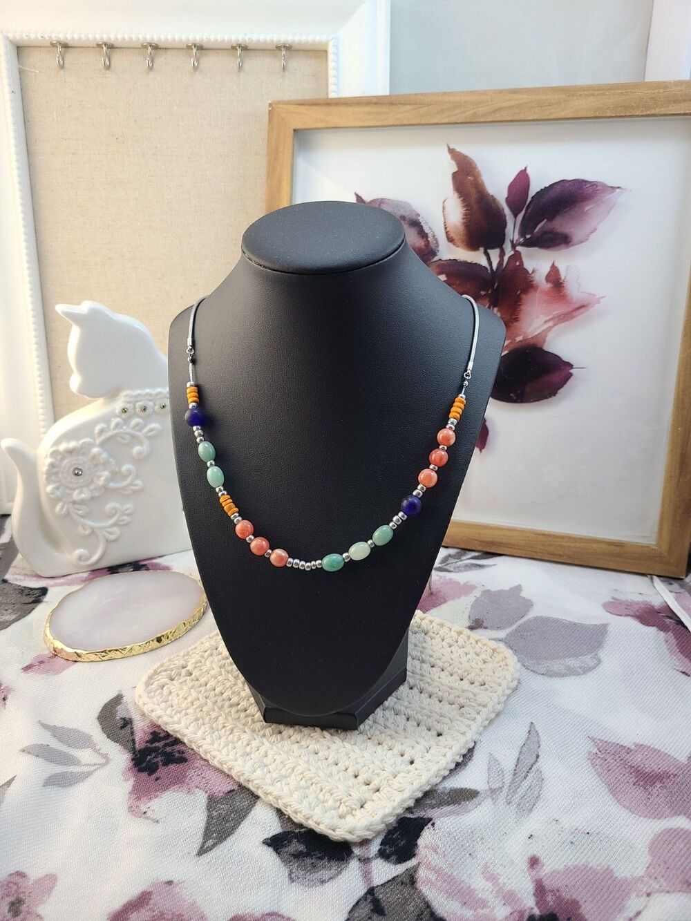 Sonoma Beaded Necklace Multicolor Boho Adjustable Bolo Chain Statement Jewelry